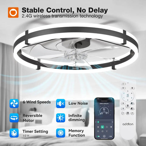 24 Inch Low Profile Ceiling Fan With Bright Led Light And Super Quiet Remote Control Sleek Black Design modern ceiling fan with remote in bedroom