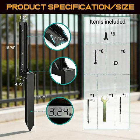 Heavy Duty Fence Post Repair Kit With Rust Resistant Metal H Shaped Support Bracket And Anchor Bolts dimensions and items