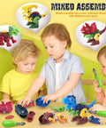 Children assembling Take Apart Dinosaur Building Kit With Electric Drill For Kids 4 Pack Dinos STEM Educational Construction Toys