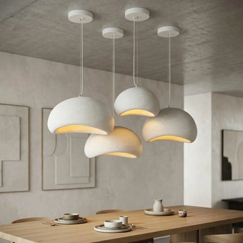Wabi Sabi 40cm Pendant Light Lit For Dining Room, Kitchen Island, And Hallways, Modern Hanging Lamp With E26 Base, Matte White Bird Nest Design