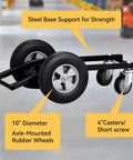 Heavy Duty Tilt Dump Truck Trash Cart With 450 LB Capacity And 1/2 Cubic Yard Steel Tub For Rough Job Sites And Warehouse Hauling built tough with 10-inch rubber wheels.
