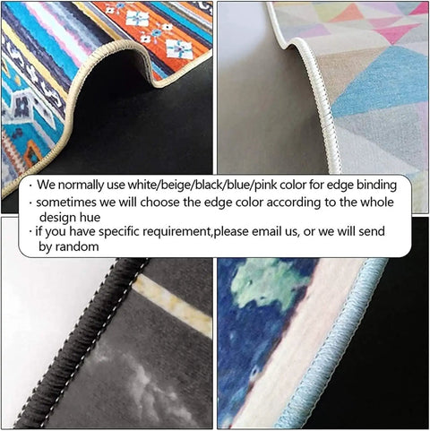 Edge designs of Vintage Steam Train Area Rug Locomotive Engine Carpet for Living Room or Bedroom with varied binding colors.