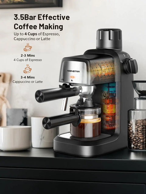3.5 Bar Espresso Machine With Milk Frother, 800W Compact Espresso and Cappuccino Maker on kitchen counter