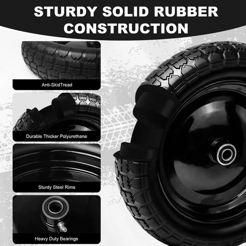 Flat Free Wheelbarrow Tire 14.5 Inch No Flat 4.80 4.00 8 Size For Gardening And Yard Work Heavy Duty Replacement Tire Close-up