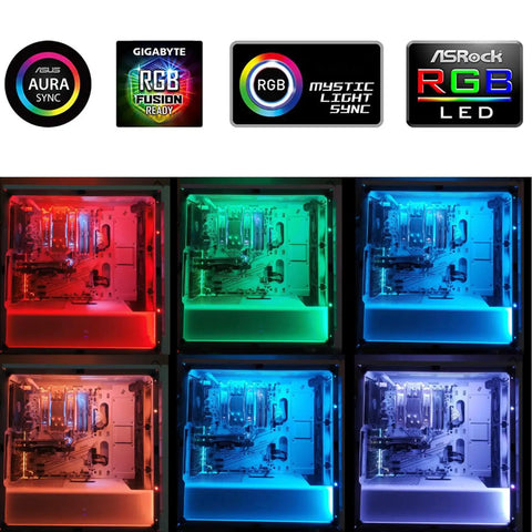 PC case illuminated by Magnetic PC RGB LED Strip With Clear Silicone Cover, 36 LEDs Not Addressable, showcasing color options.