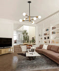 Dope Modern Sputnik 6 Light Chandelier With Adjustable Height In Black And Gold Finish Perfect For Kitchen Island Bedroom Or Foyer