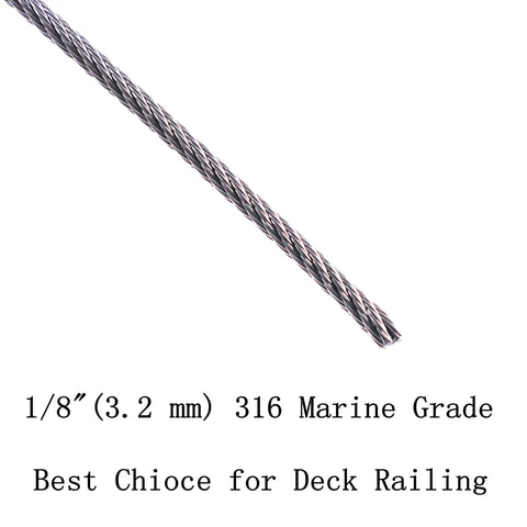 1/8 Inch Stainless Steel Wire Rope For Deck Cable Railing Kit, 7x7, 500 Feet, Marine Grade 316, Tough As Nails, detailed view.