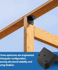 Heavy Duty Steel L Brackets, Tough As Nails Corner Support Plates For Woodworking, 15 Pack 4x2x2 Inch Angle Braces installed on wood frame.