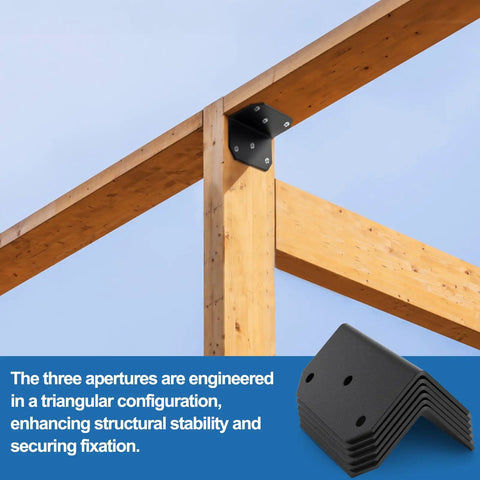 Heavy Duty Steel L Brackets, Tough As Nails Corner Support Plates For Woodworking, 15 Pack 4x2x2 Inch Angle Braces installed on wood frame.