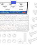 Top Shelf 360 Piece M5 Nylon Phillips Countersunk Head Machine Screws Kit With Hex Nuts And Washers In White assorted lengths in storage box.