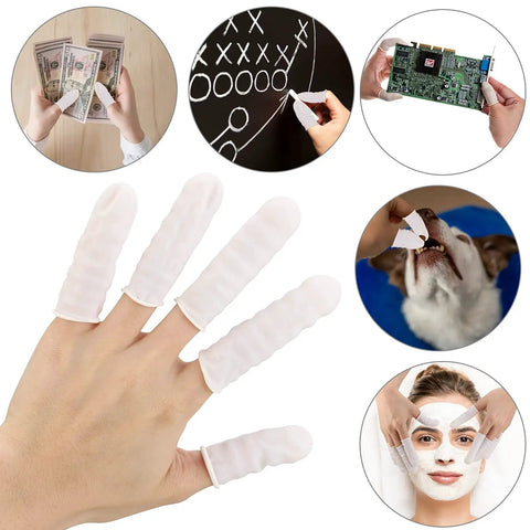 Latex Finger Cots 400 Count Small Disposable Fingertip Gloves Anti Static Flexible Rolled Design shown in various uses