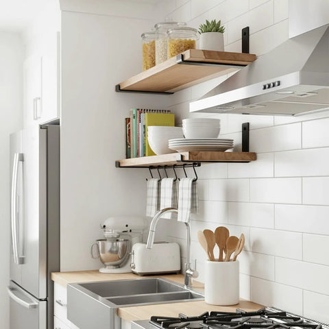 Heavy Duty 12 Inch Shelf Brackets Set Of 4 For DIY Floating Shelves Black Powder Coated Wall Shelf Supports in kitchen