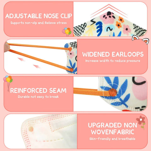 Kids KN95 Face Masks Pack 30 Pcs 5 Layer Disposable Protective Masks Small Size With Elastic Earloops For Children Graffiti Design