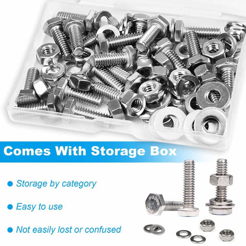 Beefy 20 Sets Heavy Duty Stainless Steel 1/4-20 X 2 Hex Head Screws Bolts Set With Nuts Flat Washers And Spring Lock Washers in box