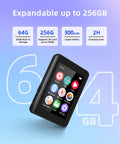 64GB Kid Friendly MP3 Player No WiFi, 2.4 Inch Portable Music Player For Kids, showing expandable storage options up to 256GB