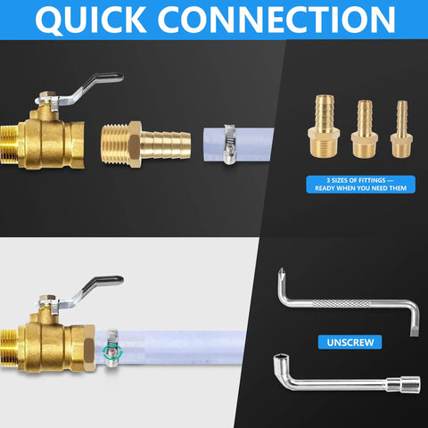 Quick connection components of 186 Piece 304 Stainless Steel Hose Clamp Kit With Eight Sizes From One Quarter To Two Inches Built To Last Heavy Duty Worm Gear Clamps Rust Proof Oil Resistant And Corrosion Resistant For Indoor Outdoor Use including brass fittings and tools.
