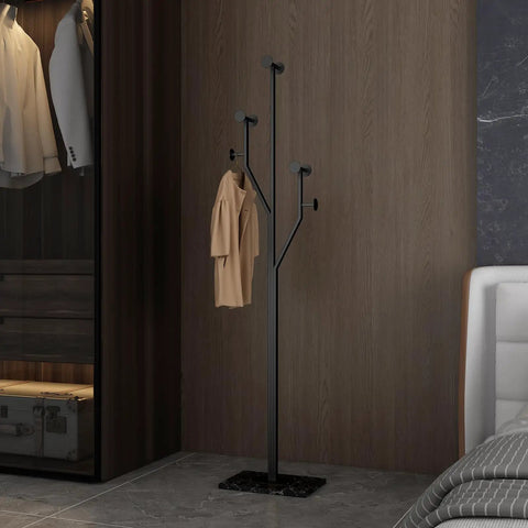Heavy-Duty Freestanding Coat Rack With Tree-Shaped Metal Design And Marble Base, Corner Clothing Rack in bedroom corner