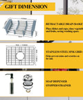 Diagram showing dimensions and components of Black Stainless Steel Kitchen Sink 20 By 16 Inch Single Bowl Drop In With Gift Set