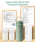 Portable Breast Milk Cooler With 24 Hour 360 Chill Technology 22 Oz No Ice Pack Nursing Bottle for Fresh Breastmilk and testing certificates.