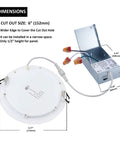 Five Color Temperature LED Recessed Canless 6 Inch Ceiling Light With Junction Box, showing dimensions and connection cables.