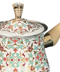 Stainless Steel Turkish Coffee Pot And Milk Warmer with Long Wooden Handle, Multipurpose Butter Melter, Kitchen Accessory, 550ml, Red Pattern