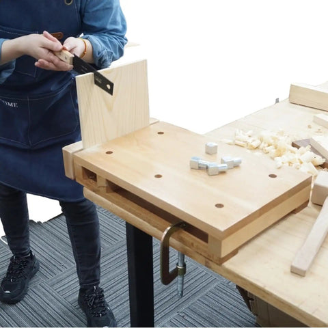 Heavy Duty Portable Carpentry Vise G Clamp With Easy Mount Design For Desktop Workbenches And Mobile Woodworking Projects By Skillful Hand Tool Makers, use in action.