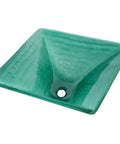 Dope Square Glass Vessel Sink In Light Green With Frosted Bottom, Tempered And Scratch Resistant Non Porous Surface, Above Counter Installation