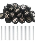 DIY Toy RC Car Boat Helicopter Wheel And Axle Kit, 50 Plastic Wheels With 2mm Shafts And 25 STEM Round Rod Axles, Black And Silver