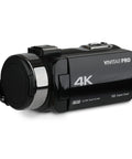 Black Dope 4K Video Camera WiFi Ultra HD Camcorder With 18x Digital Zoom and 3 Inch IPS Touchscreen, side view