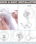 Clear Suction Cup Razor Holder 2-Pack For Shower installed on tile, showing dimensions, double hooks, and strong grip