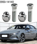 Premium Wheel Lug Stud Kit M12x1.5 For Hyundai Sonata Elantra Santa Fe And Kia Optima Sorento With Solid Steel Replace Bolts 28mm Hex 21mm, shown with two studs and two lug nuts