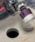 Heavy Duty Diamond Hole Saw Kit Cuts Smooth As Silk For Tile Ceramic Porcelain Stone 13 Piece core drill bit in action on stone.