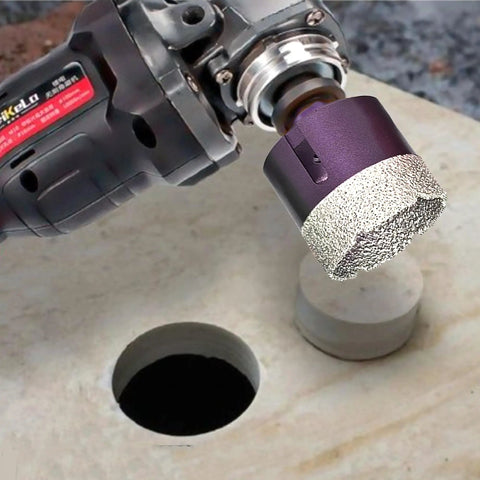 Heavy Duty Diamond Hole Saw Kit Cuts Smooth As Silk For Tile Ceramic Porcelain Stone 13 Piece core drill bit in action on stone.