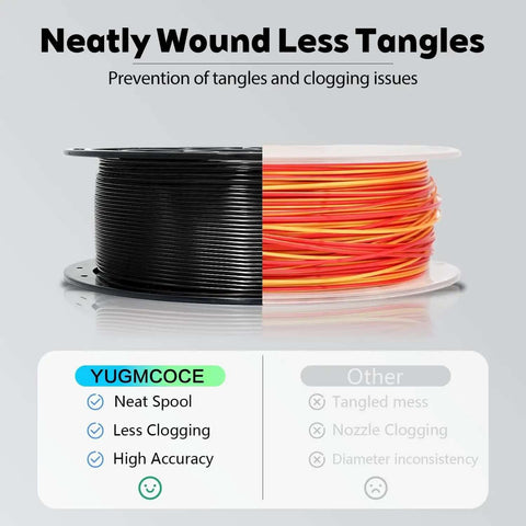 Silk PLA Filament 1.75mm Black Metallic Gloss for 3D Printing on a 1kg Spool, comparison with neat winding feature