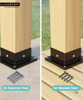 4x4 Post Base Support Kit 4 Pack Plastic Brackets For Outdoor Wood Fence Mailbox Pergola, installed on concrete and wooden floor