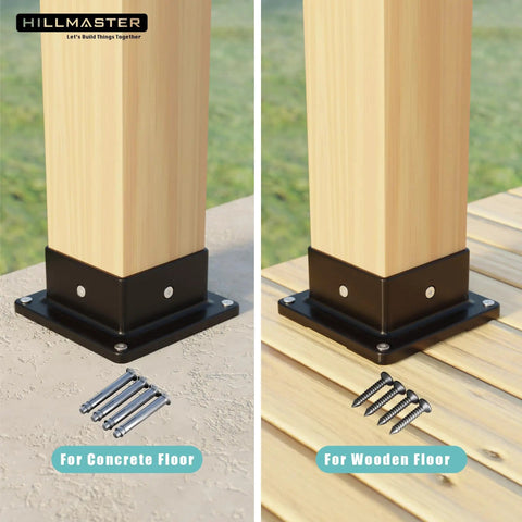 4x4 Post Base Support Kit 4 Pack Plastic Brackets For Outdoor Wood Fence Mailbox Pergola, installed on concrete and wooden floor