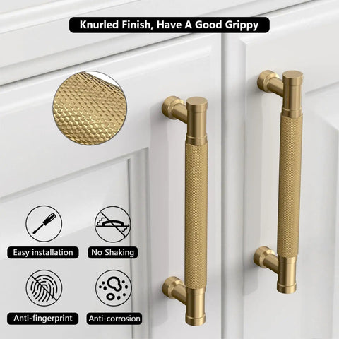 Five Inch 128mm Champagne Bronze Knurled Cabinet Handles Set Of 10 Budget Friendly Aluminum Zinc Alloy Drawer Pulls installed on cabinet