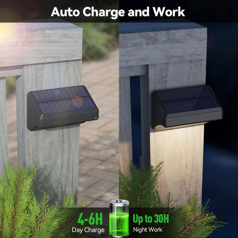 Solar Fence Lights 8 Pack Outdoor Waterproof Wall Lights With Two Color Modes 3000K Warm White And 6500K Daylight White charging