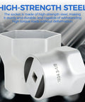 Close-up of high-strength steel socket from Heavy Duty 6-Point Truck Wheel Bearing Locknut Socket Set With Three Quarter Inch Driver.