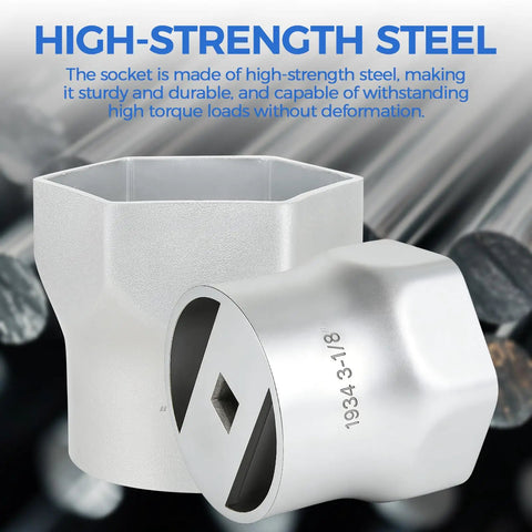 Close-up of high-strength steel socket from Heavy Duty 6-Point Truck Wheel Bearing Locknut Socket Set With Three Quarter Inch Driver.