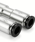 Pneumatic Push To Connect Check Valve One Way Fitting One Half Inch Inlet One Half Inch Outlet Nickel Plated Brass With NBR O Ring Seals For Air And Vacuum Pack Of Two, close-up showing detail of nickel finish and black seals