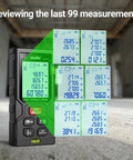 Go-To Laser Distance Meter, 196 Ft Range, Bubble Level, Area, Volume, And Pythagorean Modes, Real-Time Updates Every 0.5 Seconds, Handy Pro-Grade Tool For Home Improvement, Renovations, And DIY Projects showing last 99 measurements