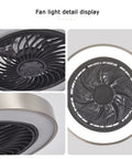 Fan light detail display of Enclosed 16 Inch Flush Mount Ceiling Fan With Lights, Low Profile Dope Black And Brushed Nickel Finish