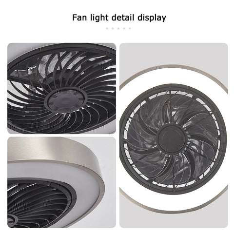 Fan light detail display of Enclosed 16 Inch Flush Mount Ceiling Fan With Lights, Low Profile Dope Black And Brushed Nickel Finish