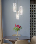 Three Light Crystal Kitchen Island Pendant With Nickel Finish, Dope Modern Crystal Plate Metal Shade Fixture Over Dining Table