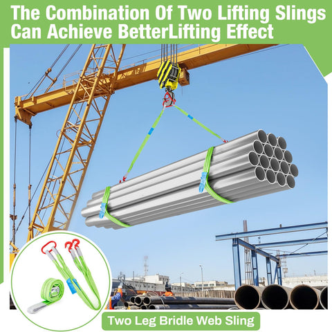 Two Pack 5 Ft Heavy Duty Polyester Lifting Rigging Straps With Two Leg Bridle Web Sling Hook And Twist Eye Lift Straps For Hoist
