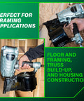 Coil Framing Nailer For One And Three Quarters To Three And One Half Inches Pro Preferred Pneumatic Framing Tool in use.