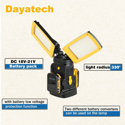 12000LM Cordless LED Work Light With Dual Head And Tripod Stand Compatible With 18V To 21V Dewalt Milwaukee Makita Batteries