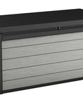 Massive 150 Gallon Resin Deck Box With Double Wall 20mm Panels Paintable And Drillable for outdoor storage, grey and black