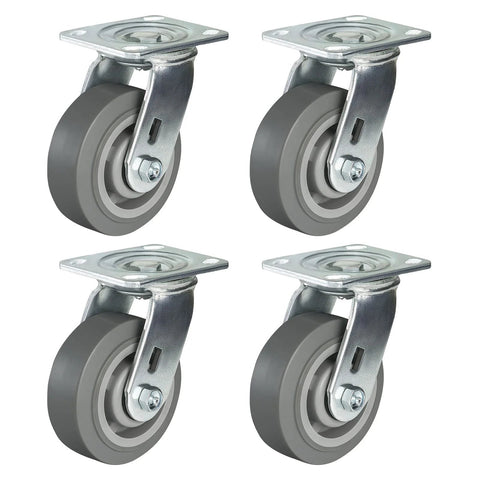 5 Inch Heavy Duty Swivel Caster Wheels Set Of 4 For Carts Industrial Use With Thermoplastic Rubber Wheels, Abrasion Resistant And Shock Absorption
